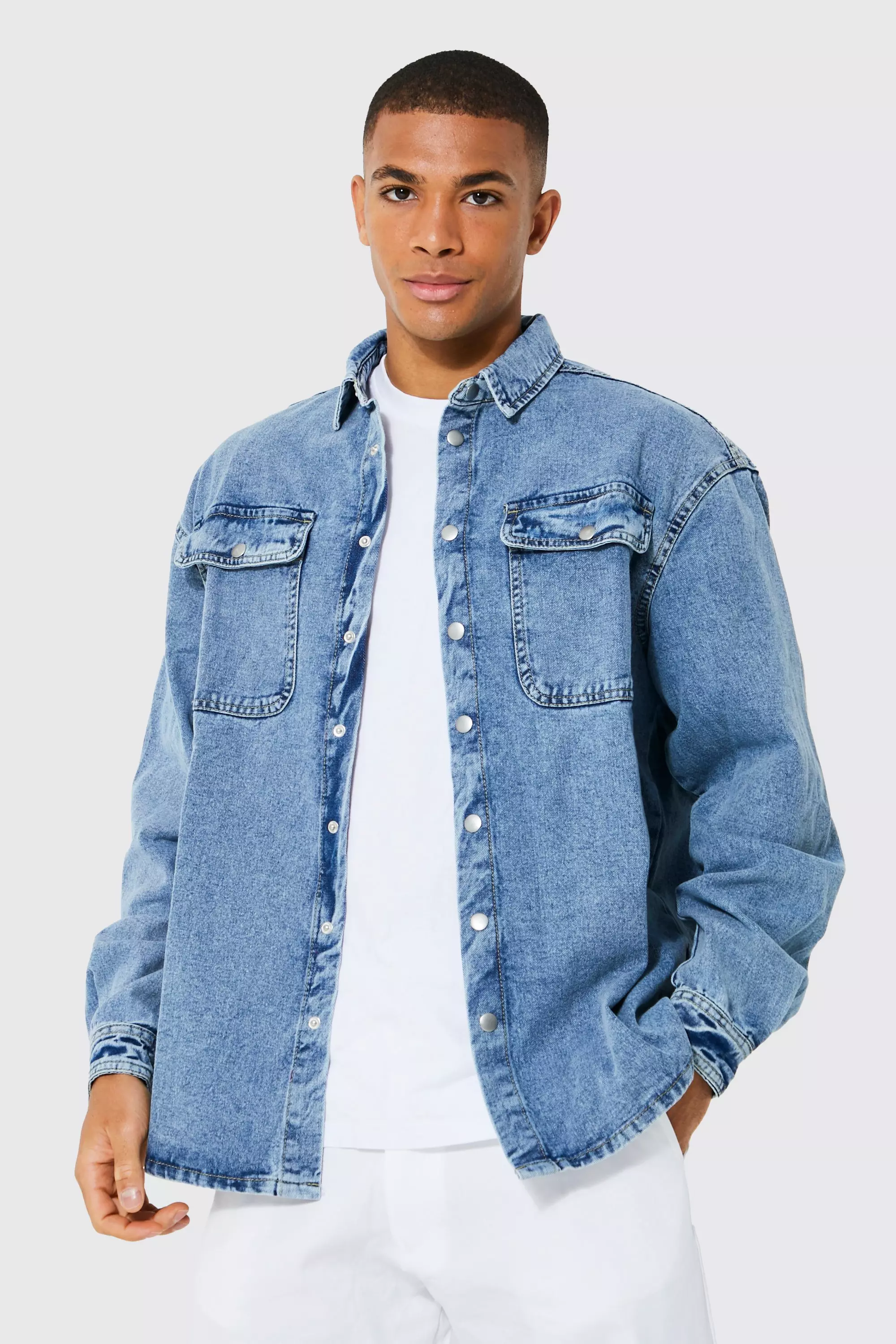 Oversized Denim Shirt | boohooMAN USA